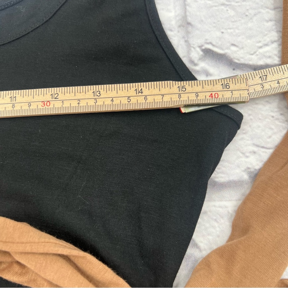 Asymmetrical Black and Tan Large Maxi Dress Sheath Tank Faux Wrap Tie Waist - Picture 5 of 7